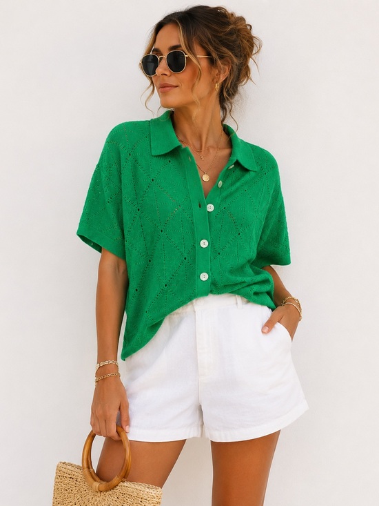 Electric & Rose Tops - Electric & Rose Green Knit Button Cardigan Top Size M Boho Chic Summer